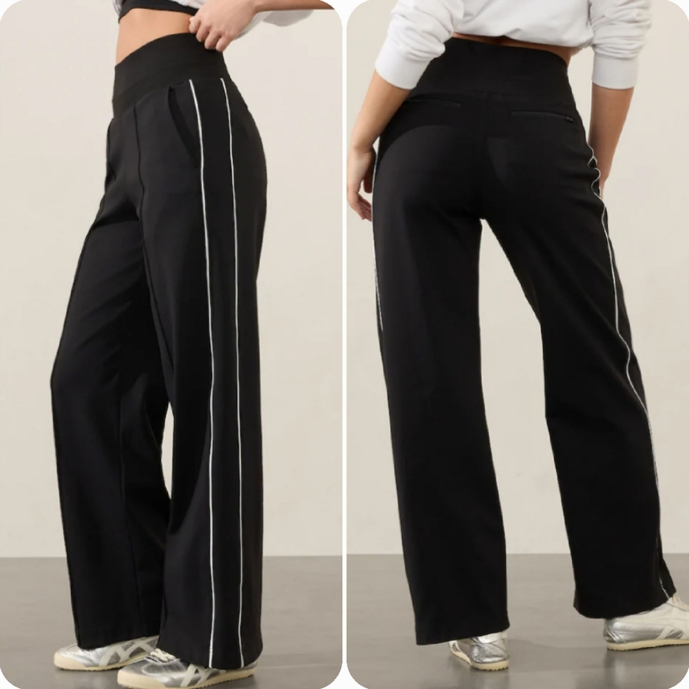 Athleta Venice Wide Leg Pants Black with White Stripe Size S